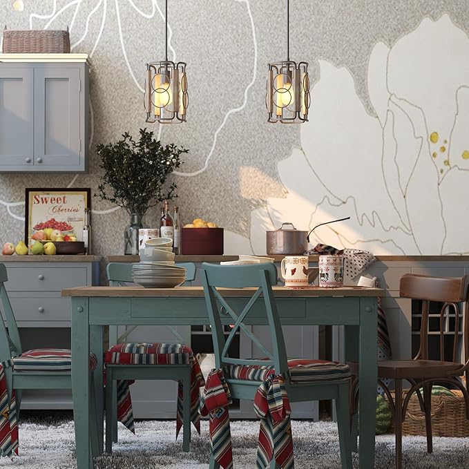 Inlight 8" Modern Farmhouse 1-Light Pendant for Kitchen Island, Open Cage Design, Rustic Distressed Wood and Brushed Silver Gray Finish, IN-0336-1-WD