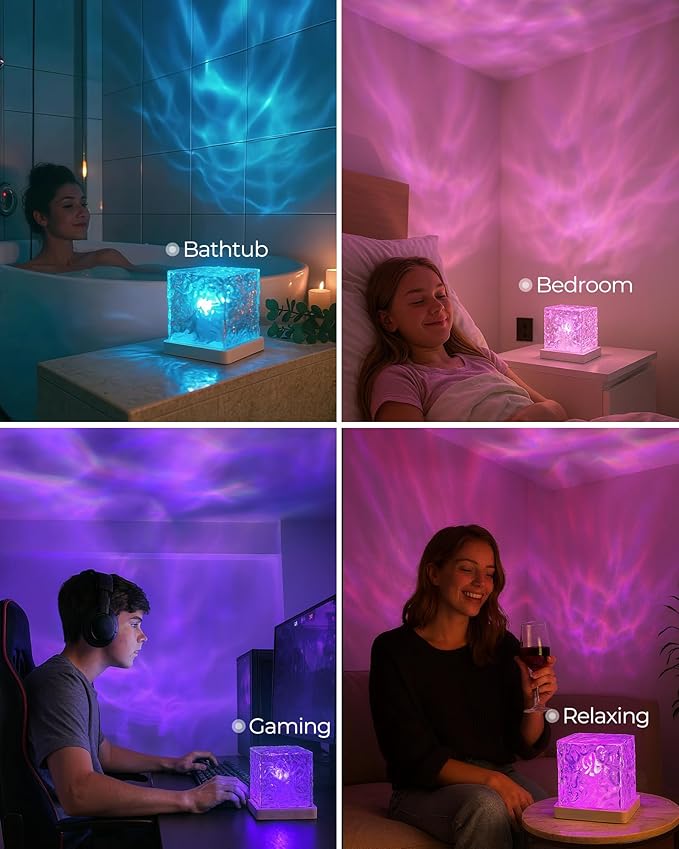 Rechargeable Shower Light No Wiring, 16 Color Changing Ocean Wave Lamp Projector, Waterproof Shower Mood Light Cube with Remote, Bathroom Mood Lighting, Bathtub Lights for Relaxing Spa, Bath, Bedroom