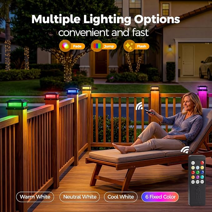 JOFIOS Solar Post Cap Lights, LED, Multi-Color, Plastic, Classic Style, Waterproof IP65, for 4/4.5/5 Inch Posts, Outdoor Patio (6, Black)