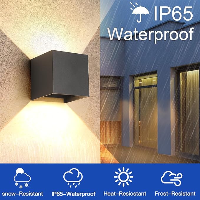 LED 15W Outdoor Wall Lights Exterior/Interior 3 Colors Adjustable Wall Light Fixture IP65 Waterproof Porch Exterior Wall Sconce Modern Outdoor Lighting Square Aluminum Black Up and Down Lights