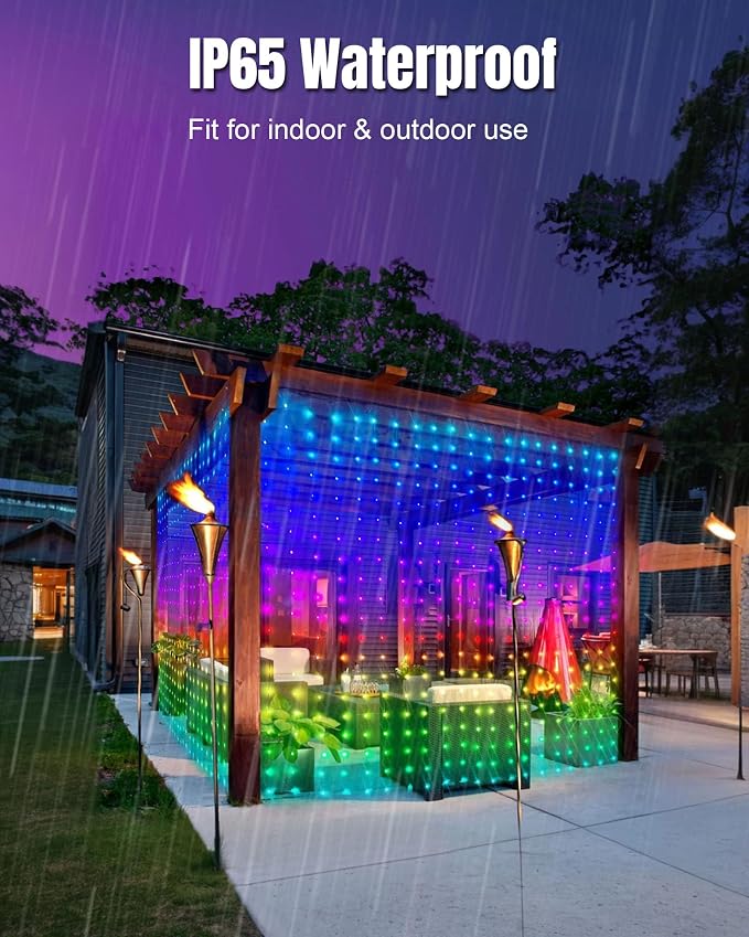 IC ICLOVER Smart Curtain Lights, 6.6FT 400 LED Color Changing Curtain Lights with APP & Remote Control, DIY Hanging Fairy String Lights for Bedroom Backdrop Wall Outdoor Patio Christmas Decor