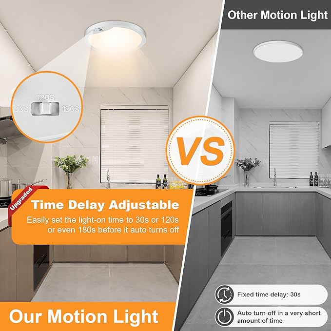 2-Pack Motion Sensor Ceiling Lights Hard-Wired, 9Inch Indoor Motion Activated LED Ceiling Light Fixtures with 3 Modes, Flush Mount Lights for Closet Stairwell Hallway, NOT Battery Operated, 3000K
