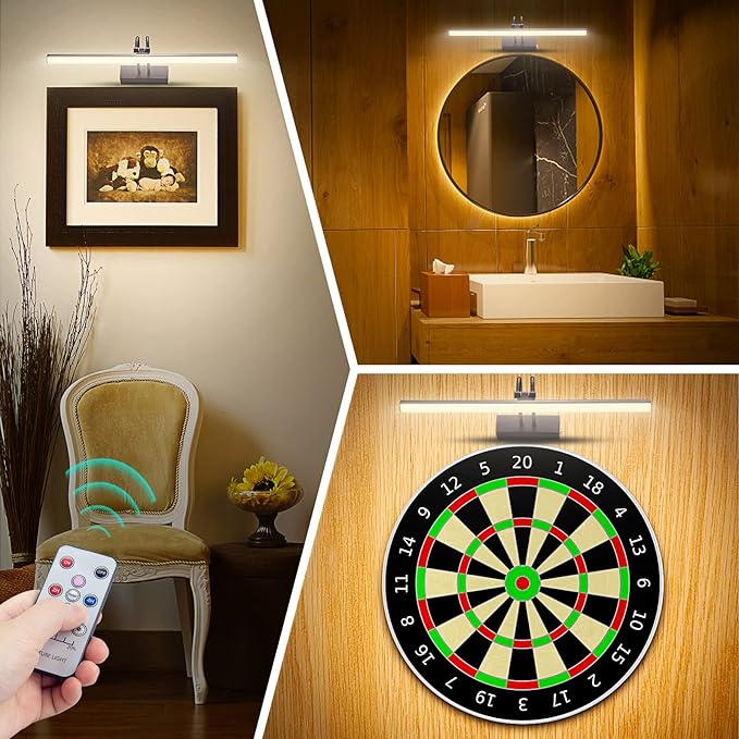Picture Light, 16inch Cordless Picture Lights for Wall with Timer and Dimmable, Battery Operated Wall Lights for Display Gallery Painting Art Frame Portrait - Bronze, Full Metal Construction
