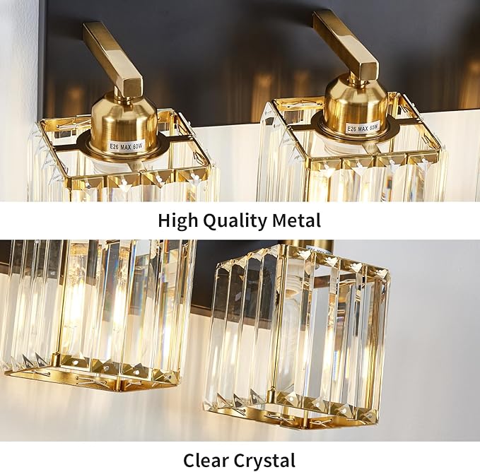 Modern Crystal Bathroom Vanity Light 4-Lights Modern Black Gold Crystal Bathroom Wall Light Over Mirror Vanity Light Fixtures
