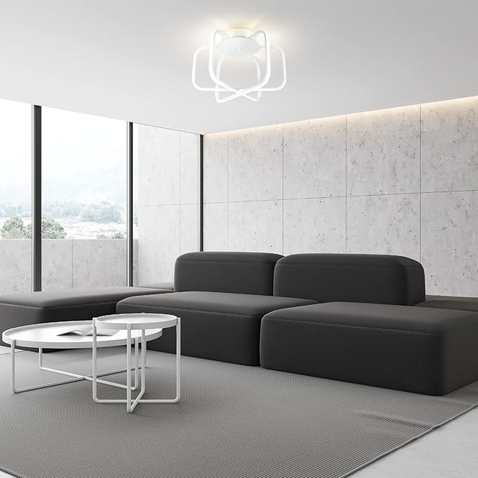 Ultralux 15 inch Modern White Atom Ceiling Light Fixtures, Bright and TRIAC Dimmable, 2050 Lumens 3000K, Integrated LED Light Fixture for Living Room or Kitchen LED Flush Mount Ceiling Light