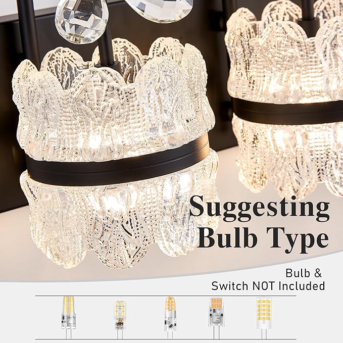 Bathroom Lights Over Mirror - Makeup Lighting Black - Bathroom Vanity Light with Acrylic Shades for Bath, Makeup Desk, Farmhouse, Hallway, 3-Light