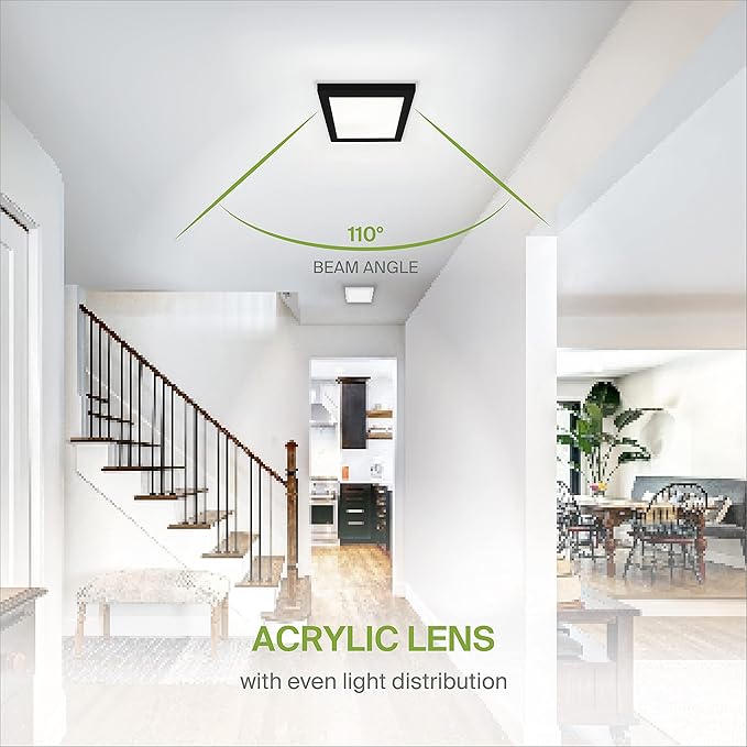 ASD LED 5" Square Flush Mount Light | 10W 740LM 3000-5000K 120V | 3CCT, Dimmable, Ultra Slim, ETL Listed | Thin Surface Lamp, Bedroom Ceiling Lighting | Black, 12 Pack