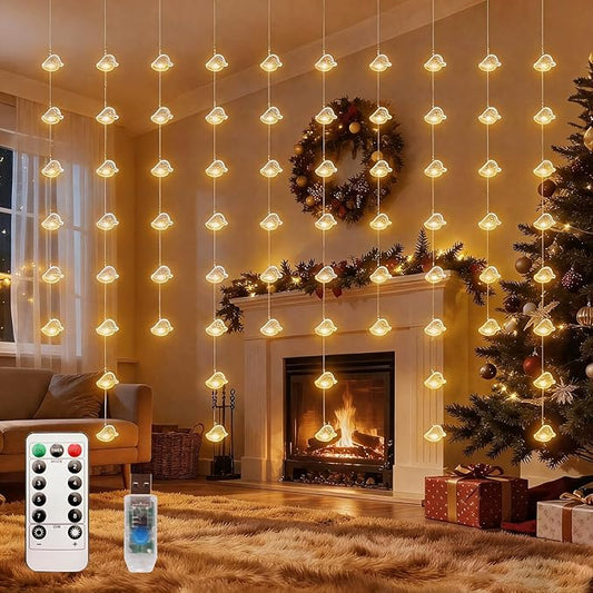 Santa Hats Curtain Lights, Warm White Window Lights 70 Hanging Light with Remote Fairy Led Twinkle String Lights Home Bedroom Wall Ceiling Décor for Christmas, Wedding, Party, Birthday