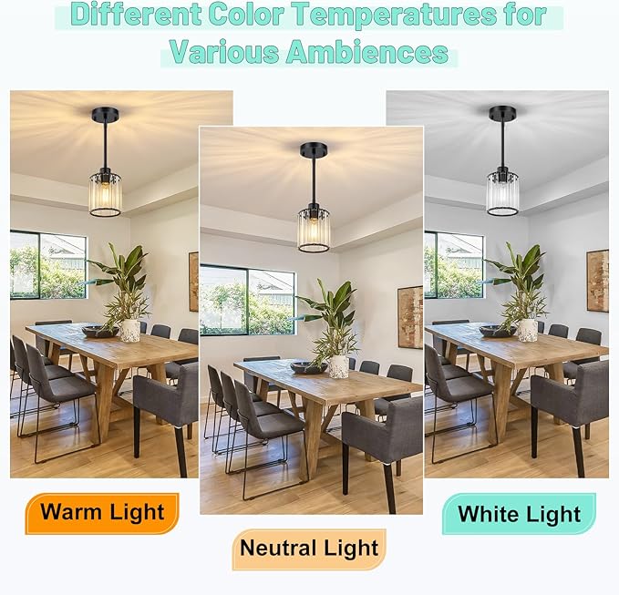 3 Pack Pendant Lights Kitchen Island, Matte Black Kitchen Pendant Lighting Over Table with Adjustable Rods, Modern Mini Crystal Hanging Pendant Light Fixtures for Dining Room Entryway Bedroom