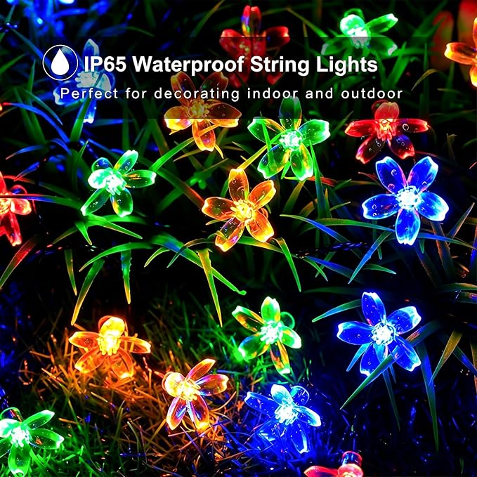 Solar String Flower Lights Outdoor 2 Pack 200 LED 80Ft Multi-Color Christmas Fairy Lights with 8 Lighting Modes, Waterproof Solar Lights Outdoor for Garden Christmas Wedding Xmas Tree Decoration