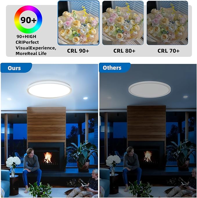 LED Ceiling Light 15-Inch Dimmable Flush Mount with 5CCT Adjustable Color Temperature (2700K-5000K), 35W 4000LM, Ceiling Light Fixture for Bedroom, Kitchen, Living Room, Office, and Hallway.