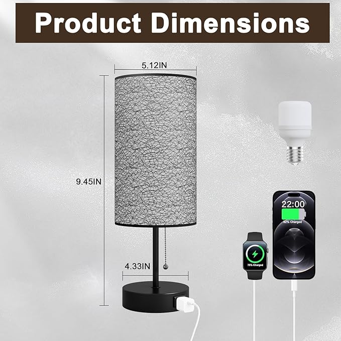 YIDPU Table Lamp for Bedroom,Nightstand Lamp for Bedside with AC Outlets,Adjustable 3color LED Light Desk Lamp for Home Decor,Included Bulb and Lamp Shade (Black-OnlyAC, 2PCS)