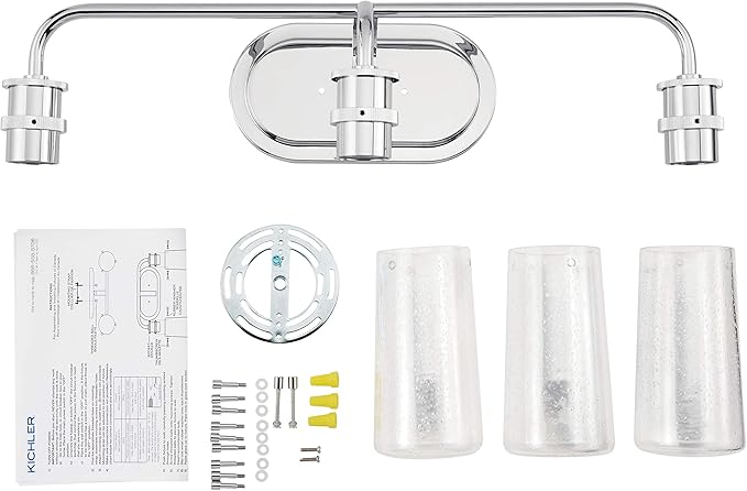 KICHLER Braelyn 24" 3 Light Vanity Light with Clear Seeded Glass Chrome