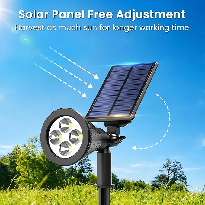 JEJOT 2 Pack Solar Lights Outdoor Waterproof,Cool White Light,2 Lighting Modes,Solar Powered Spotlights for Yard Garden Solar Spot Lights for Flag Landscape Auto On/Off