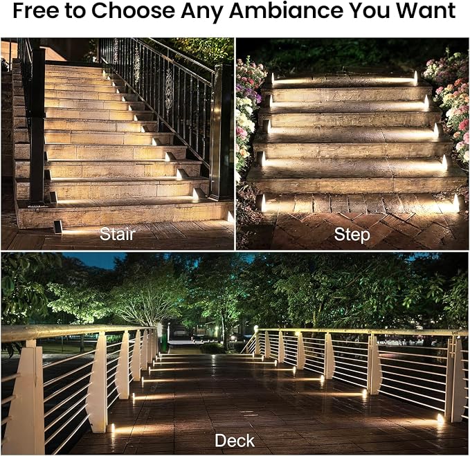 JEJOT Solar Step Lights Outdoor Waterproof IP65,Cool White Brown Solar Stair Lights, Outdoor Light Decor for Stair, Deck, Step, Porch and Outside Patio, 6 Pack