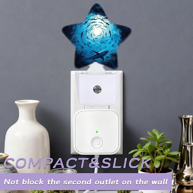 Large Sharks Night Lights Plug Into Wall,Underwater Vortex Dusk to Dawn Light Sensor Night Light for Kids,Energy Efficient Sleep Friendly Lamp for Bedroom Bathroom Nursery