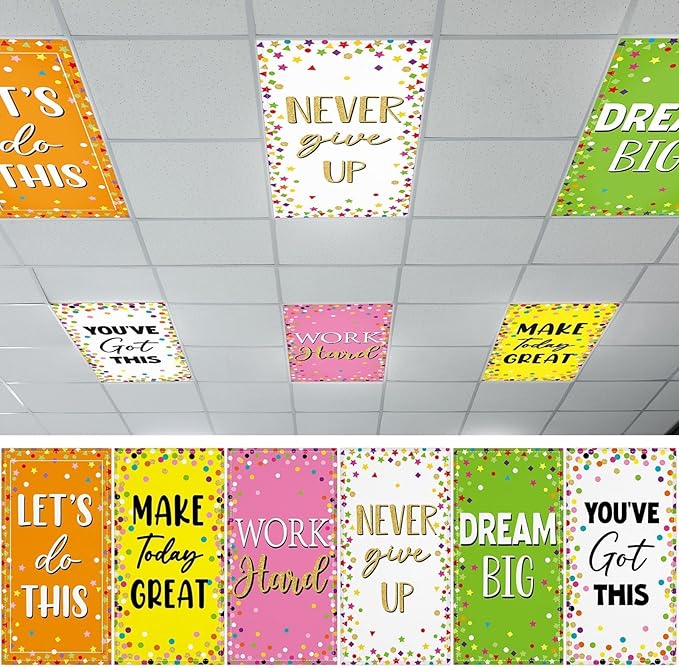 6 Pcs Fluorescent Light Covers with 60 Magnets Decorative for Classroom Ceiling Lights 4 x 2 Feet Magnetic Light Cover Filter Easy Install for Office Hospital Home Ceiling Supplies (Colorful Confetti)