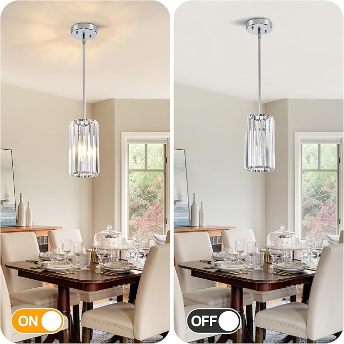 3-Pack Chrome Pendant Light Fixtures, Crystal Kitchen Pendant Lighting Over Island,Mini Modern Pendant Lights for Kitchen Island, Dining Room, Hallway, Foyer, Entryways