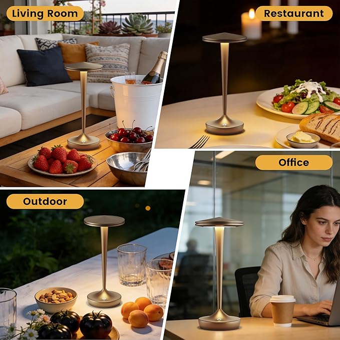 YHT 72Hrs Cordless Table Lamps Rechargeable,6000mAh Battery Operated Portable Touch Table Lamp,3 Colors & Stepless Dimmable Touch,Waterproof for Outdoor Patio, Restaurant Dining& Home (2 Bronze)