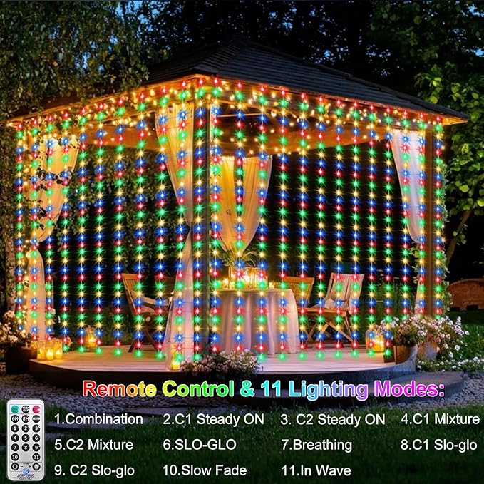 ZAIYW Curtain Lights 600 LED 20Ftx10Ft, Dual Color Changing Curtain Fairy Light Connectable with Timer Remote Waterproof for Bedroom Wedding Party Garden Outdoor Decor (Warm White & Multicolor)