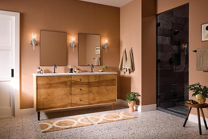Kichler Madden 1-Light Bathroom Wall Sconce with Clear Glass in Brushed Nickel, Modern Vanity Light Fixture for Bathroom or Hallway, Sloped Ceiling Compatible (14.75" x 5"), 55183NI