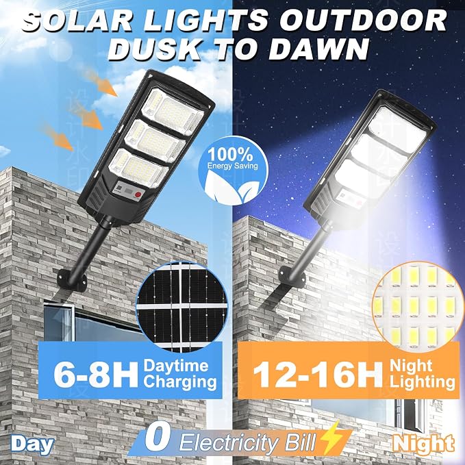 Solar Lights Outdoor Waterproof 2 Pack - Solar Flood Light Outdoor Motion Sensor LED 6500K Security Light Remote Street Lights Dusk to Dawn Wall Mount for Yard Parking
