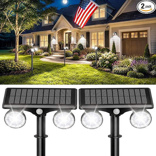 Solar Spot Lights Outdoor Waterproof 2Pack,Solar Uplights Motion Sensor Landscape Lighting for Outside Yard Garden Pathway,Solar Tree Spotlight 2-in-1 Adjustable Dual Heads(Cool White)
