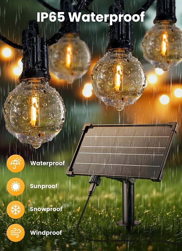 Brightown 158FT 77LED Solar String Lights Outdoor with Remote & USB Port, Shatterproof Bulbs, Dimmable & Timable, 3 Modes, Patio Lights with Mount Clips for Backyard Garden Decor - Last for 38+Hrs