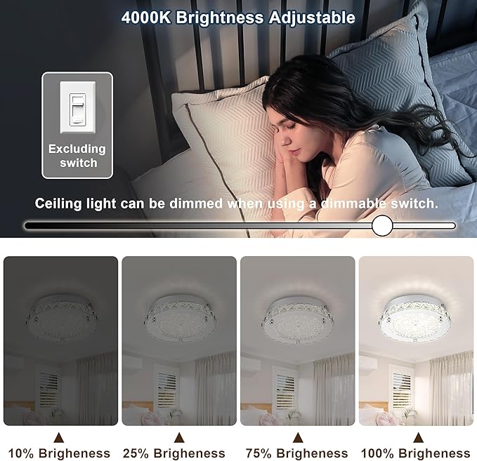 Flush Mount Crystal Ceiling Light Modern Ceiling Light Hallway Light Fixtures LED 4000K Round Ceiling Light 8 Inch for Small Space, Bedroom, Foyer, Entryway, Kitchen