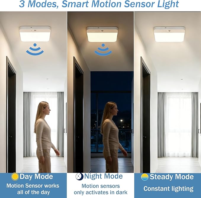 NARUNDREN 2 Pack Rechargeable Motion Sensor LED Ceiling Light with Remote, Wireless Battery Operated Closet Light, 400LM Dimmable 3 Color Temperatures, Ideal for Stair Hallway Garage Pantry