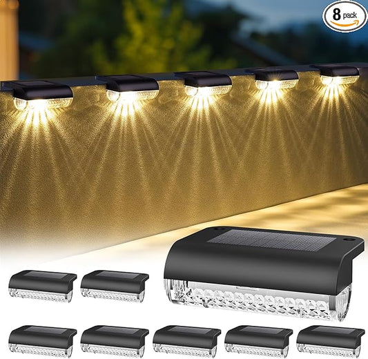 Herzila 8 Pack Solar Deck Lights Outdoor, Solar Step Lights Waterproof Led Lights,3000K Warm White, Auto Dusk-to-Dawn, Low Profile, for Deck Steps Fence Patio