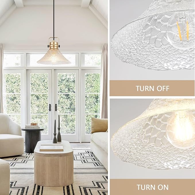 Glass Pendant Lights Kitchen Island 3 Pack Pendant Light Fixtures with Wave Glass Modern Adjustable Hanging Light for Kitchen Sink Dining Room Bedroom
