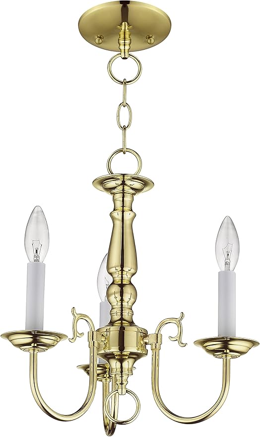 Livex Lighting 5013-02 Williamsburgh 3 Light POLISHED BRASS Hanging Lantern / Flush Mount Mini Chandelier.