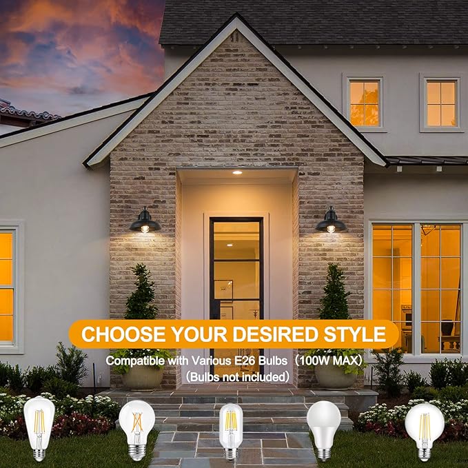 Outdoor Wall Lights - 4-Pack Black Sconces, Farmhouse Barn Lights, Modern Indoor Wall Mount Lighting Fixtures with E26 Socket, Anti-Rust Waterproof Exterior Lantern for Patio Porch Doorway Garage
