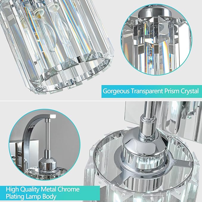 6-Light Crystal Vanity Light, Chrome Modern Wall Sconce with K9 Crystal Shades, 51.18" Long Over Mirror Lighting for Bathroom, Makeup, Hallway, Elegant & Easy Install