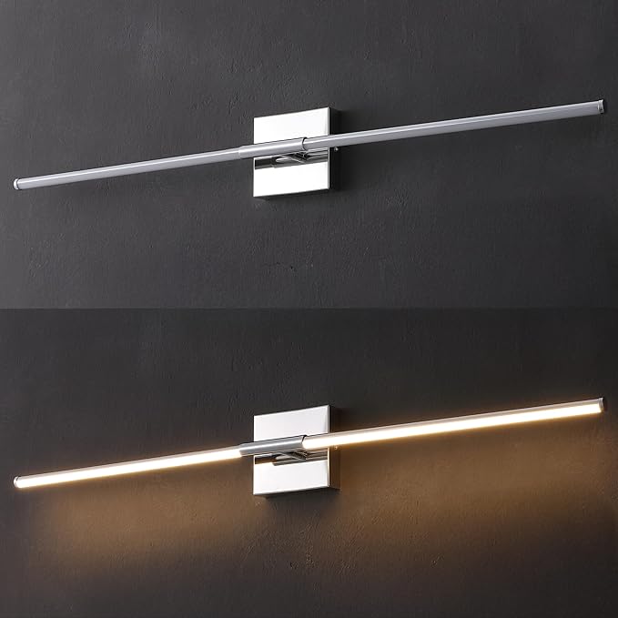 JONATHAN Y 32" Chrome Modern Dimmable Integrated LED Wall Sconce, Minimalist Adjustable Metal Vanity Light for Bathroom Mirror, Bedroom, Hallway, 3000K, ETL Listed (JYL7040A)