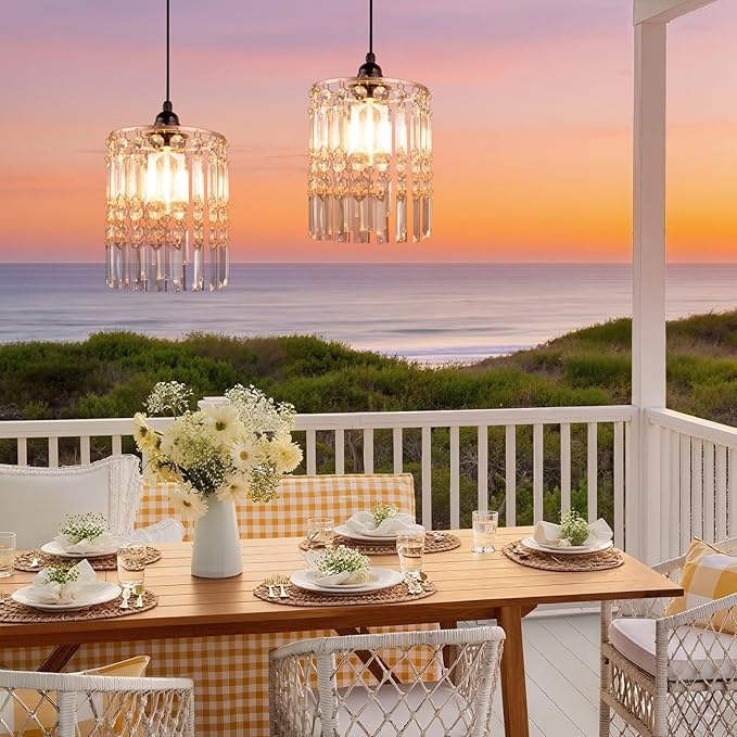 TWINKVILLA Battery Operated Chandelier, 2Pack Hanging Gazebo Lights, Acrylic Crystal Beaded Pendant Lights Outdoor Waterproof for Patio Tree Pergola Porch and Indoor Decor (2)