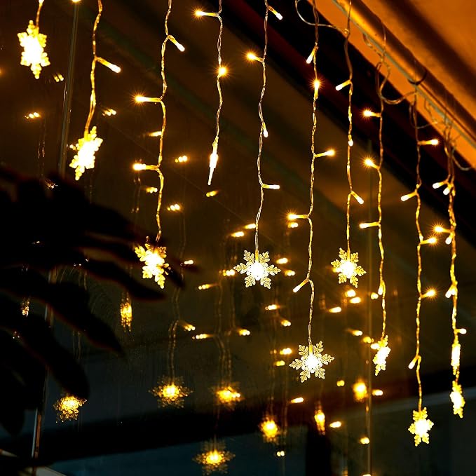 Christmas Snowflakes LED Curtain String Lights 11.5ft/3.5M 96LED Christmas Window Curtain Light Plug in String Light for Xmas Decor,Indoor and Outdoor,Birthday Party,Wedding, Bedroom Patio