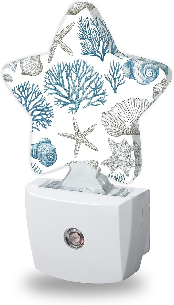 Starfish Seashell Night Lights Plug Into Wall Decorative,Coral Nightlight with Dusk Sensor for Bathroom,Kitchen,Entryway,Room Accent,Gifts