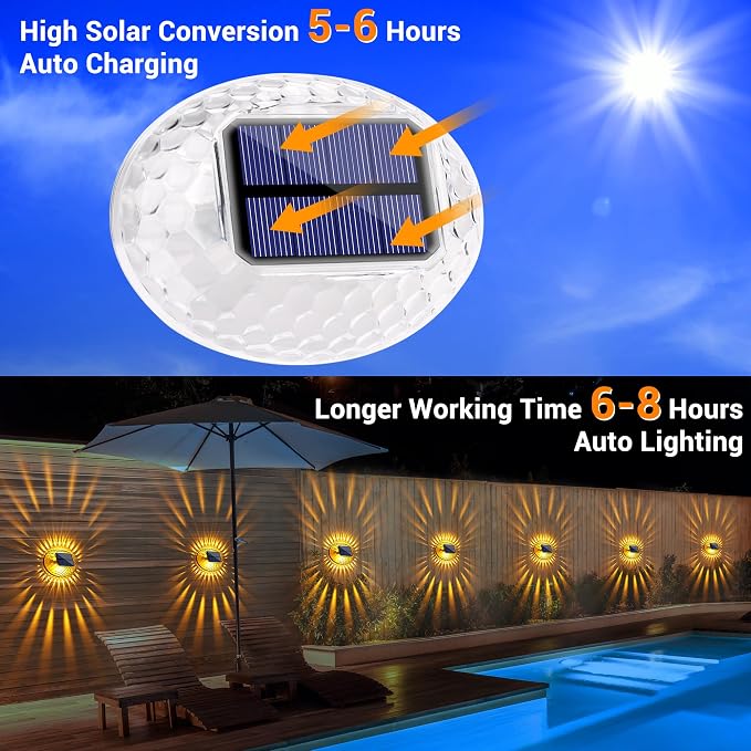 LYHOPE Solar Outdoor Lights, 6 Pack Solar Fence Lights IP65 Waterproof, LED Deck Light for Backyard Railing Patio Deck Fence Stair Railing Wall Outdoor Decorations(Warm White)