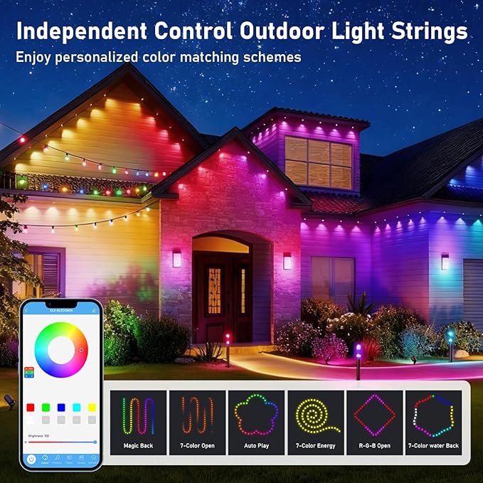 AHAWILL 200FT Christmas Permanent Outdoor Lights,RGB Eaves Lights with App & Remote Control,DIY Multi-Color Scene Modes,IP67 Waterproof,Outdoor Strings for House,Holiday Decorations for Christmas