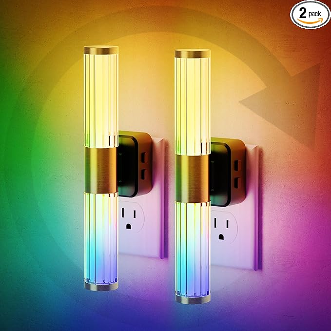 JandCase Night Light, Night Lights Plug into Wall, Color Changing Nightlight RGB with Dusk to Dawn Sensor, Vanity Light Bar for Hallway, Bathroom, Rooms[2 Pack]