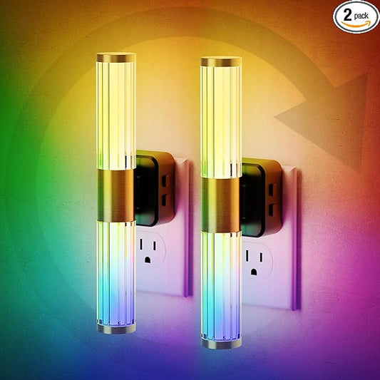 JandCase Night Light, Night Lights Plug into Wall, Color Changing Nightlight RGB with Dusk to Dawn Sensor, Vanity Light Bar for Hallway, Bathroom, Rooms[2 Pack]
