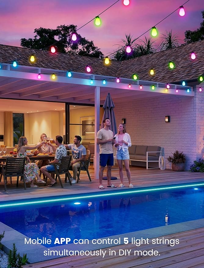 woohaha Outdoor String Lights,45(37+8) FT Smart RGB+IC+Warm White Outdoor Patio Lights with 19 Dimmable LED Bulbs, IP65 Color Changing Light with APP Control&2.4G Remote,for Outside Backyard Decor
