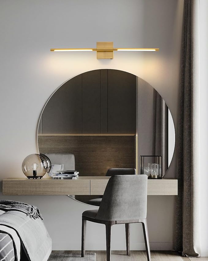 KDG Cordless Wall Sconces Set of 2, Wireless 5200mAh Rechargeable Battery Operated LED Wall Lamps with Remote, 360° Rotate Lightings for Wall Painting, Bedroom, Hallway, Night Light 23.6 inch (Gold)