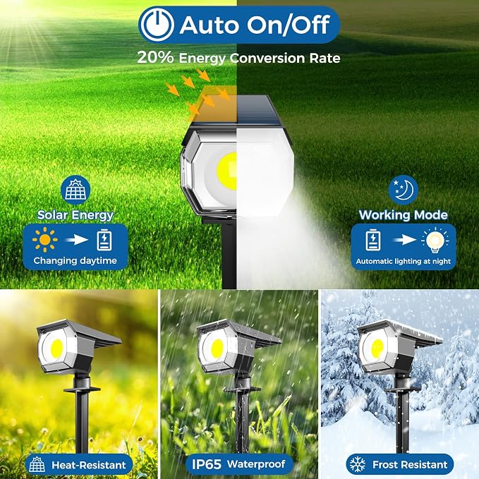 Peasur 10 Pack Solar Lights Outdoor, Spotlights Outdoor Waterproof 3 Modes, 2-in-1 Auto On/Off Solar Spot Landscape Lighting Outside for Tree Plants Yard Garden Pathway