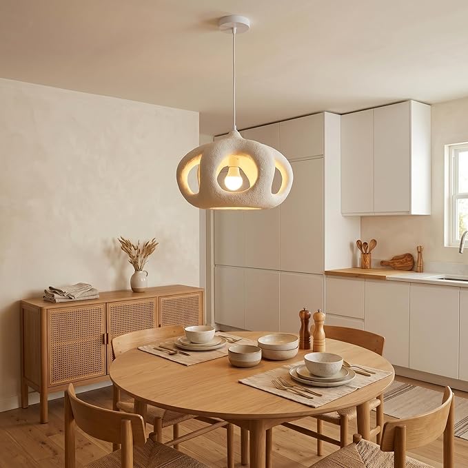 JAYMP Hollow-Out Shape Pendant Light Fixture for Dining Room Kitchen Island Hallway Restaurant Modern Hanging Lamp E26 Base Japanese Style Lighting Fixture, 1 Pack, Matte White, 40cm/15.7in