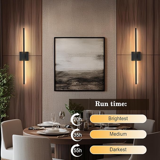 KARTOOSH 28.3 Inch Battery Operated Wireless Wall Sconce, 360° Rotatable Detachable Modern Wall Lamp with Remote Control Stepless Dimmable 3000K-6000K LED Light for Bedroom, Living Room Gallery Black