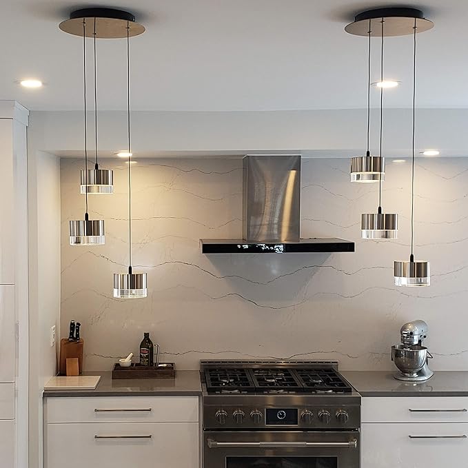 Jupiter 3 Mini Pendant Lighting Nickel - LED Hanging Light Fixture for Kitchen Island, Bar, Foyer - Cluster Pendants - Dimmable, Adjustable Wire, Lamp Bulb Included