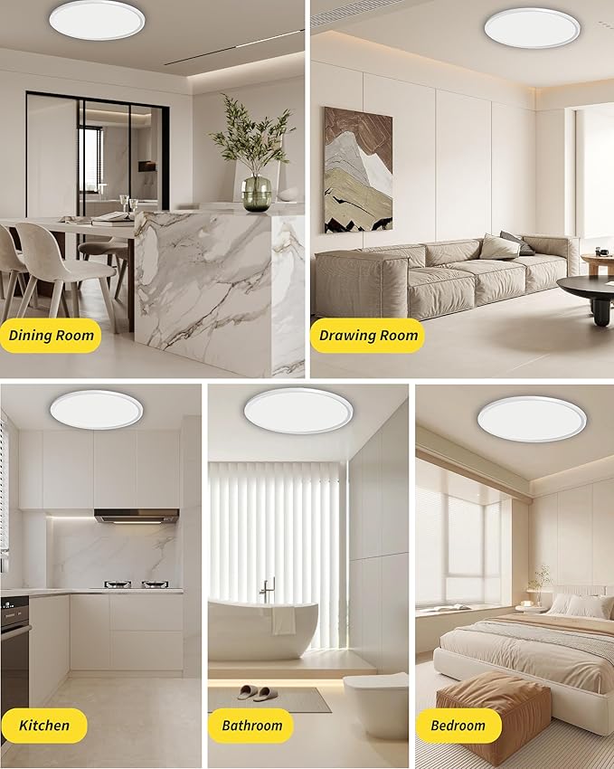 6Pack 16 Inch Led Flush Mount Ceiling Light Panel, 32W,3480LM, 3000K/4000K/6000K CCT Selectable,Ultra Thin Round White Ceiling Light Fixture for Hallway Kitchen Bedroom Home Office Bathroom